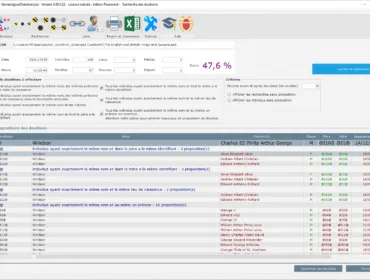 Genealogical Data - Fenêtre de recherche des doublons