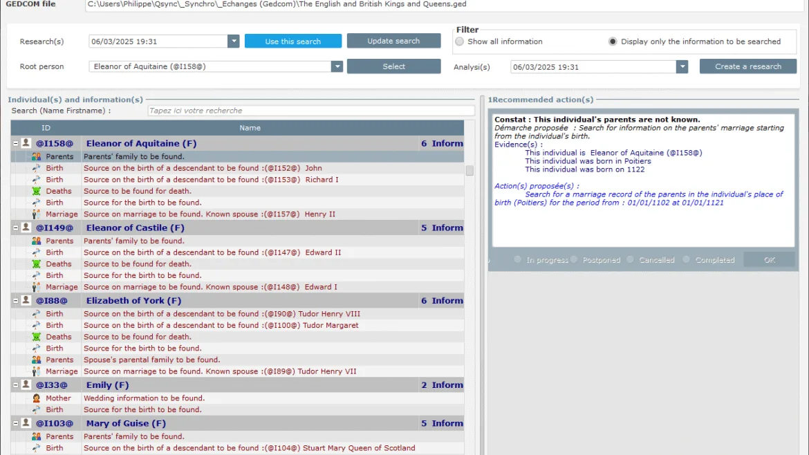 Genealogical Data - Research view