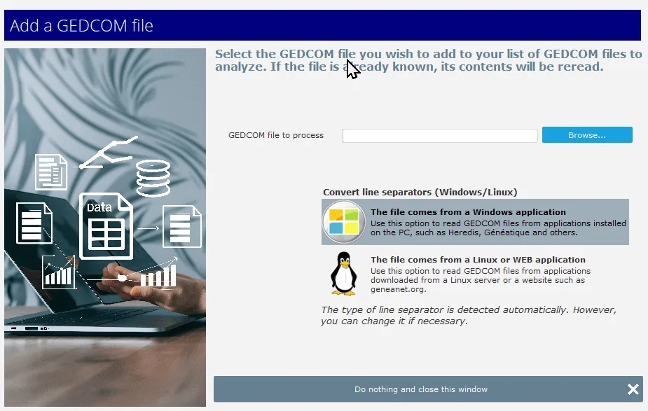 Genealogical Data Analysis - Add a GEDCOM file