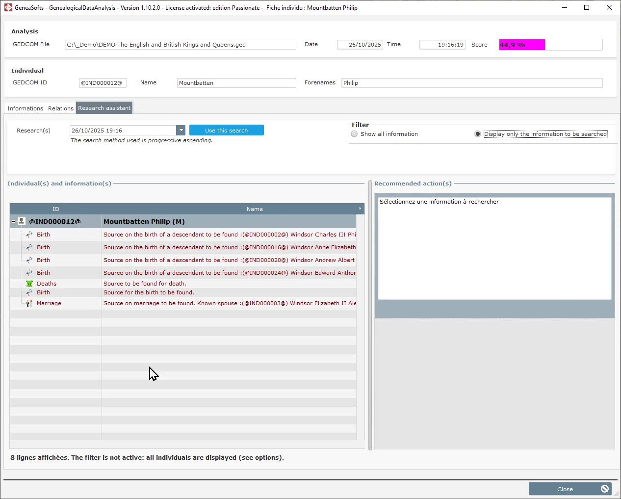 Genealogical Data Analysis - Individual form - Research view