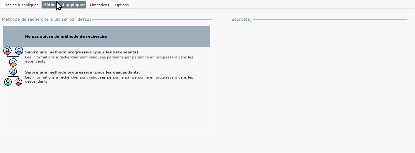 Genealogical Data Analysis – Options - Assistant de recherche - Méthodes