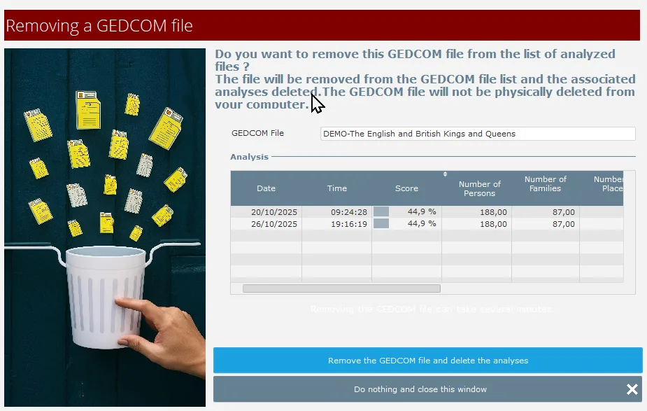 Genealogical Data Analysis - Removing a GEDCOM file