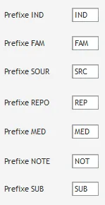 GEDCOM Renumber - Choix des prefixes