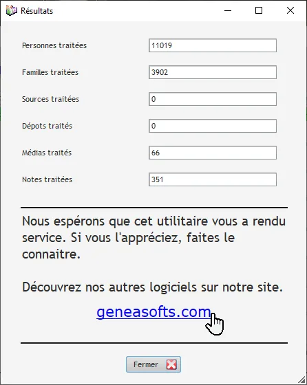 GEDCOM Renumber - Résultats du traitement
