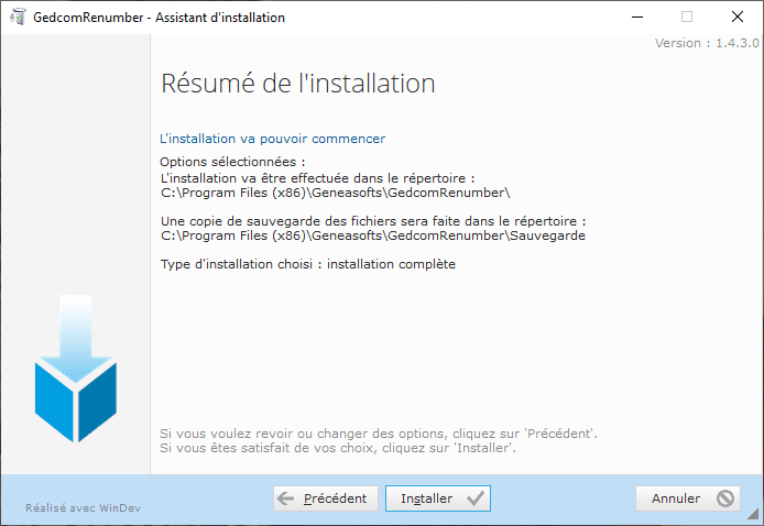 GEDCOM Renumber - Installation - Résumé de l'installation