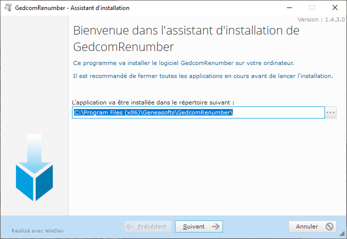 GEDCOM Renumber - Installation - Choix du répertoire d'installation