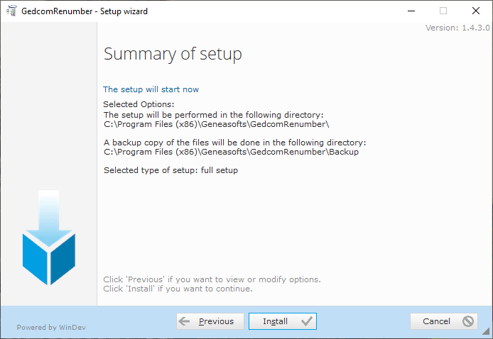 GEDCOM Renumber - Installation - Summary of setup
