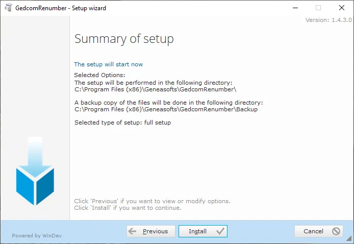 GEDCOM Renumber - Installation - Summary of setup