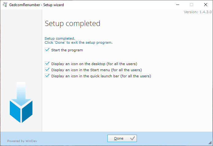 GEDCOM Renumber - Installation - Setup completed