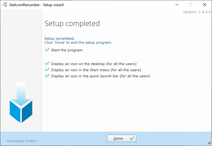 GEDCOM Renumber - Installation - Setup completed
