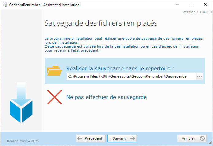GEDCOM Renumber - Installation - Sauvegarde des fichiers remplacés